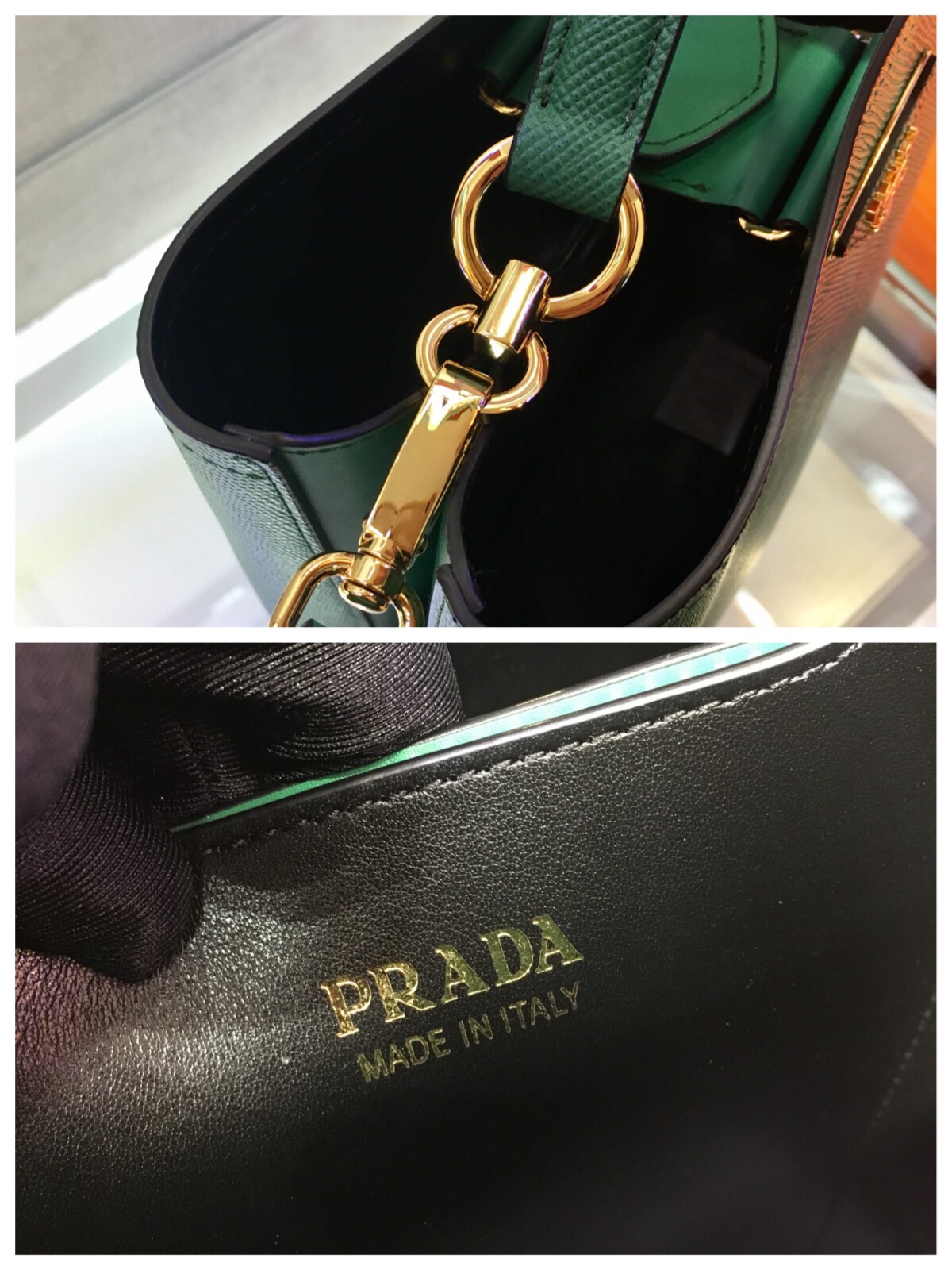 Prada Medium Panier Saffiano Leather Bag Green/Black 1BA212